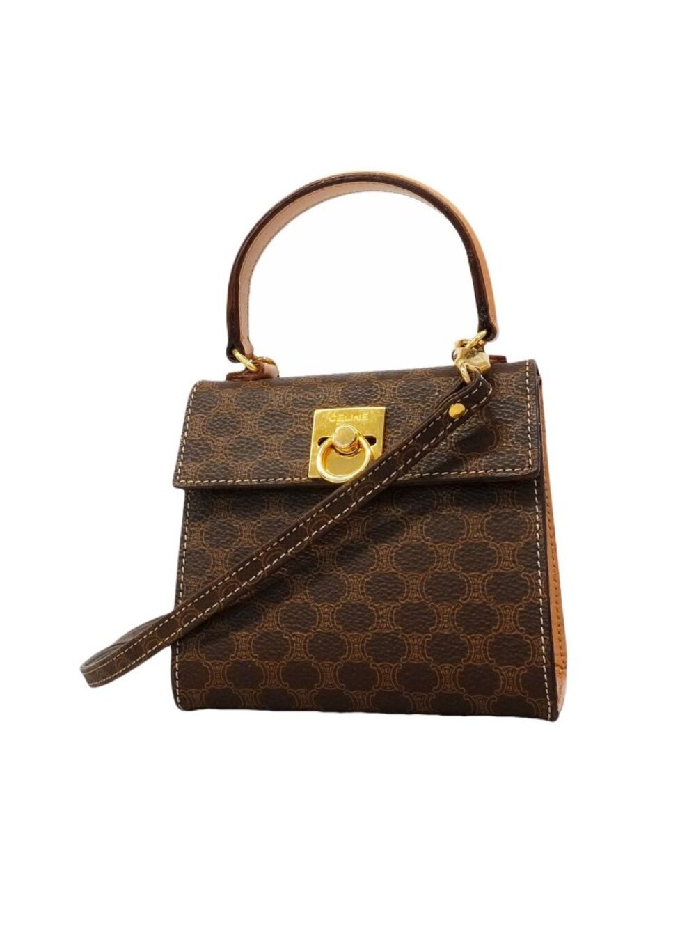 Celine Handbag Macadam Brown Gold 2-Way